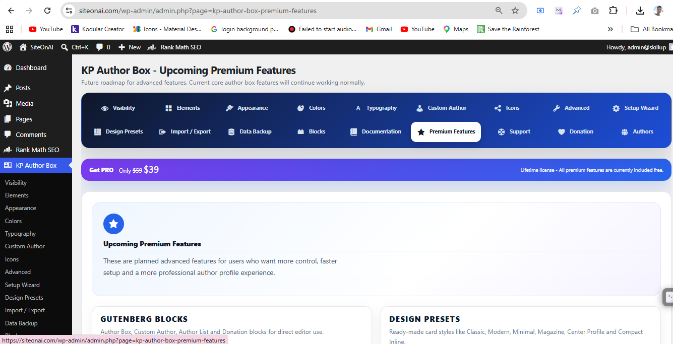 KP Author Box plugin settings panel for author box customization